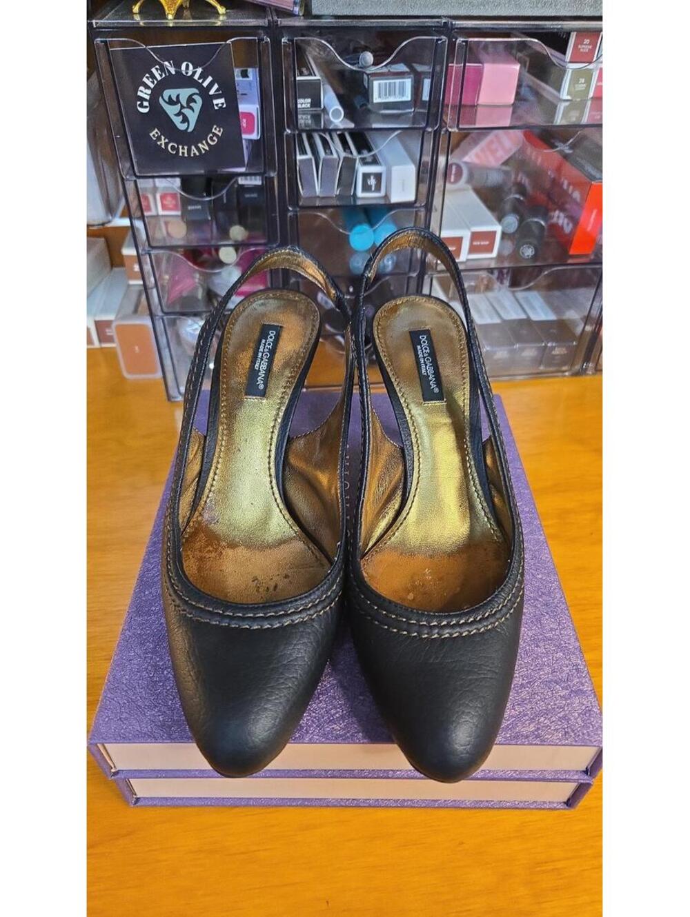 Dolce & Gabbana Black Leather Slingback Heels – Size 35.5